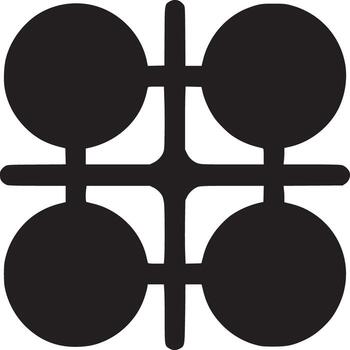 A simple black and white graphic design featuring four circles connected by lines in a square shape vector