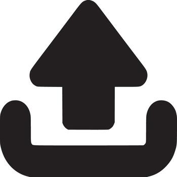A simple black upload icon featuring an arrow pointing upwards from a curved base on white background vector