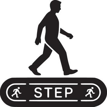 Silhouette of a man walking over a step sign with stick figure icons on a white background image vector