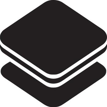 Isometric view of two black rounded square shapes stacked with white border on white background vector