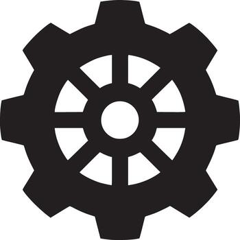 Isolated black gear with eight spokes and teeth on a white background in a graphic rendering vector