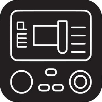 A black and white illustration of a device with a screen and several buttons and a rounded square shape vector