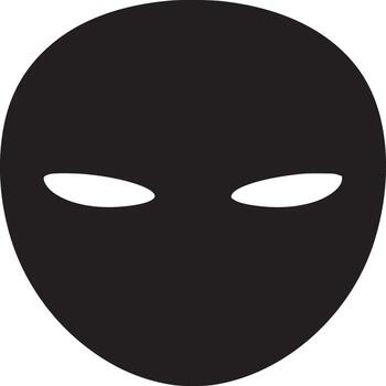A stark black mask with oval shape and eye openings against a plain white background simplicity vector