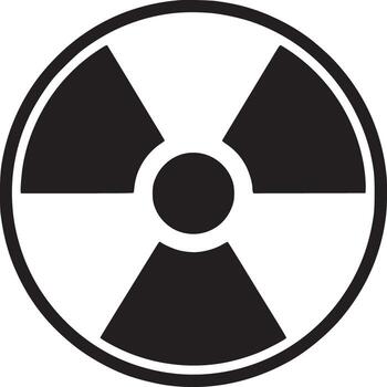 un sencillo negro y blanco ilustración de el radiación símbolo con un circulo y Tres triángulo formas vector