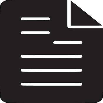 A black and white graphic of a document with a folded corner and horizontal lines representing text vector