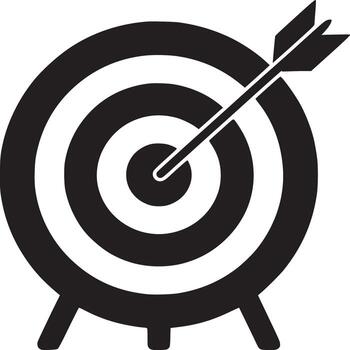 A black and white illustration of a target with an arrow in the center on a white background design vector