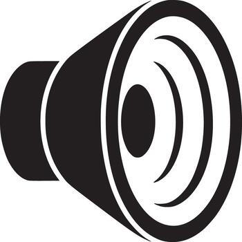 A black and white graphic of a speaker with concentric circles emanating from the center circle vector