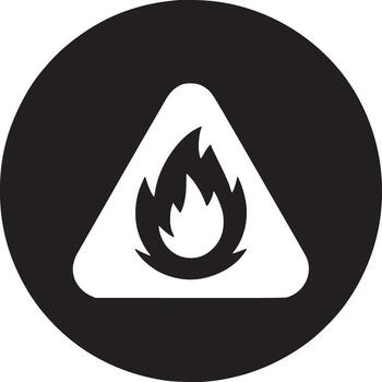 un negro circulo conteniendo un blanco triángulo con un negro fuego símbolo dentro en un blanco antecedentes vector