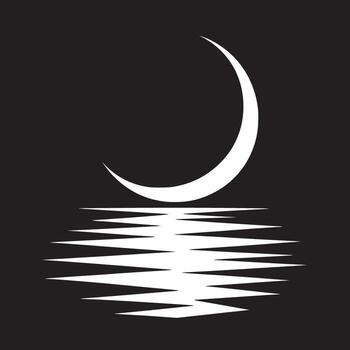creciente Luna reflejado en agua superficie con agudo reflexiones en un minimalista monocromo estilo Arte vector