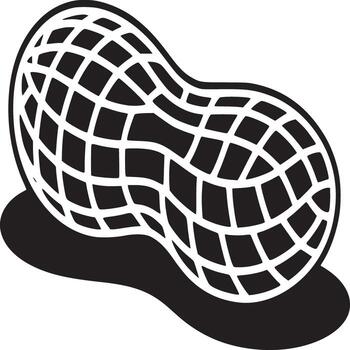 A stylized black and white illustration of a peanut with a grid pattern and a shadow beneath it vector
