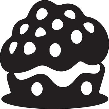 un negro y blanco gráfico de un magdalena con blanco puntos y un blanco Crema capa en un blanco antecedentes vector