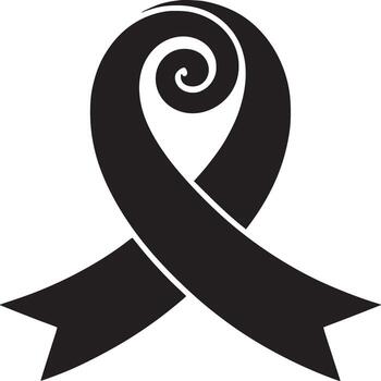 A simple black ribbon with a curled top against a plain white background in a minimalist style vector