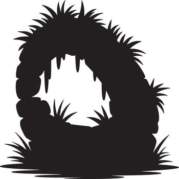 un silueta de un Roca arco cubierto en césped y vides en contra un blanco antecedentes fondo ver vector