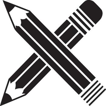 Two pencils crossed in a black and white design creating a simple x shape on a white background vector