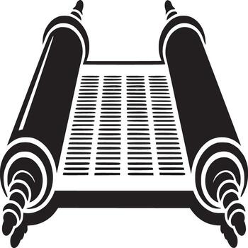 Illustration of a torah scroll with handles and text in black and white on a white background vector
