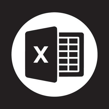 A black and white logo of microsoft excel displayed on a white circle with black background vector