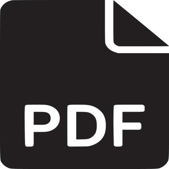 A black pdf file icon with a white background showing a document type for portable documents format vector