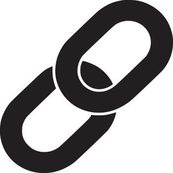 A simple black and white illustration of two chain links connected on a white background plain design vector