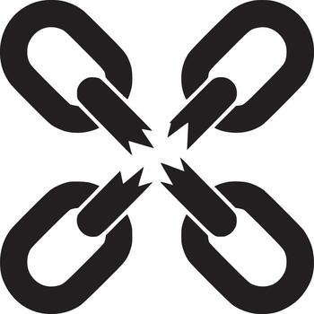 Four broken chain links arranged in a cross formation on a white background in a simple graphic style vector