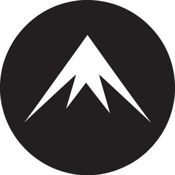 A white mountain peak symbol inside a black circle on a white background simple and minimalist design vector