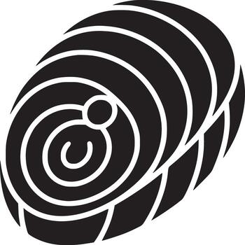 A stylized black and white image of a salmon steak with a circular pattern and a small circle vector