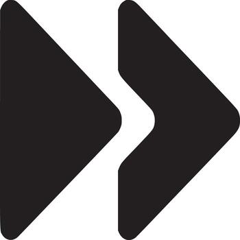 A graphic illustration of a double right arrow symbol in black on a white background design element vector