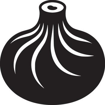 A black and white illustration of a dumpling with white lines on a white background simple design vector