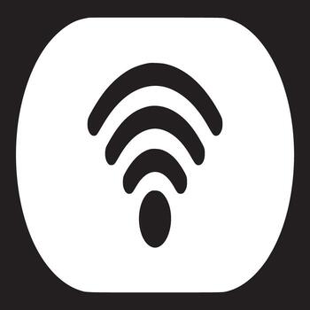 A wifi symbol in black on a white rounded rectangle against a black background in a simple graphic vector
