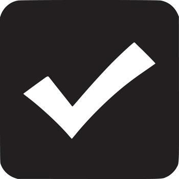 un negro cuadrado con redondeado rincones conteniendo un blanco cheque marca en un blanco antecedentes sencillo icono vector