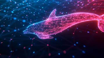 vibrerande digital visualisering av delfin med invecklad nätverk av lysande rader och knutpunkter video