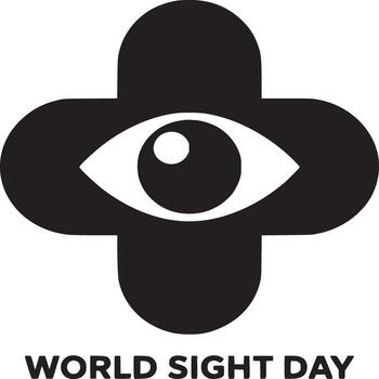A graphic of an eye inside a rounded black cross with world sight day text below the cross vector