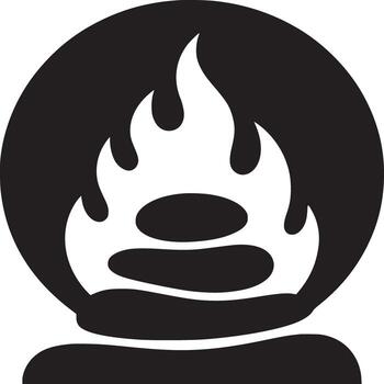 A graphic black and white image of a fire element within a circle on a white background design vector