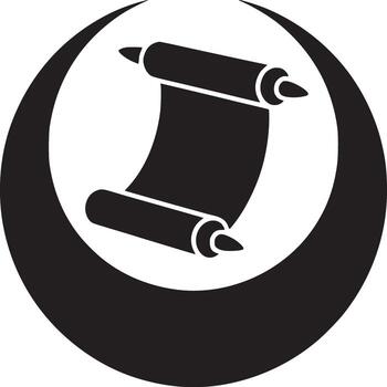 Black and white graphic design featuring a scroll inside of a crescent moon shape illustration vector