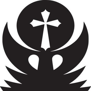 un negro y blanco gráfico diseño de un cruzar dentro un circulo con curvo formas debajo eso Arte vector