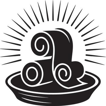 A graphic design of rolled ice cream on a plate with radiating lines in black and white style vector