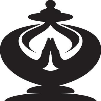 A black and white design showing a stylized figure with hands in a prayer position centered view vector