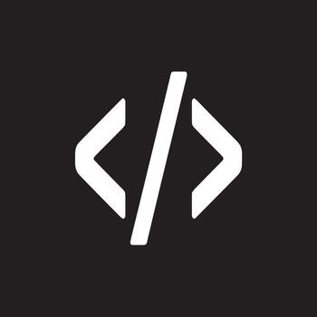 un blanco código símbolo consistente de soportes y un barra oblicua en un negro antecedentes en un centrado posición vector