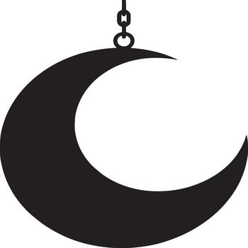 A crescent moon hanging from a chain against a white background in a minimalist style design vector