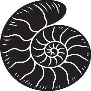 Isolated black and white illustration of a nautilus shell with intricate spiral pattern on white background vector