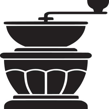 A black and white silhouette of a coffee grinder with a handle on a white background image view vector