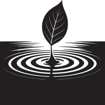 monocromo ilustración de un hoja emergente desde agua con ondas en contra un división antecedentes vector