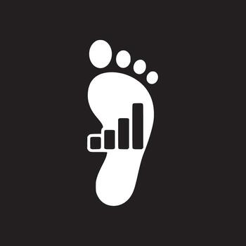 A white footprint with a bar graph inside on a black background in a minimalist style design vector