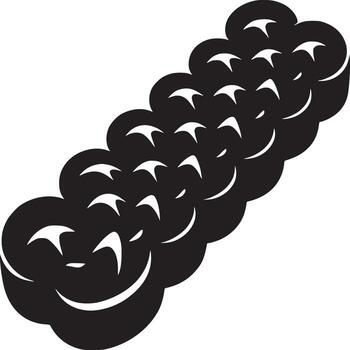 A black and white illustration of a row of cloud like shapes with curved lines inside each shape vector