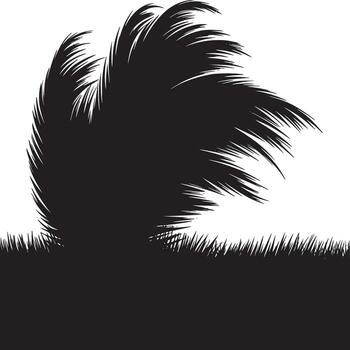 A black silhouette of a palm tree bush with grass against a white background in a minimalist style vector