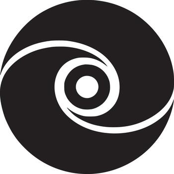 A graphic design featuring a black circle with a white circle in the center and curved white lines vector