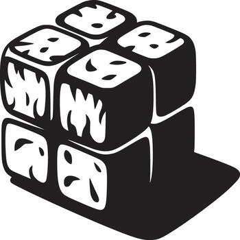 A monochrome illustration of six ice cubes stacked in a cube shape casting a shadow on white background vector