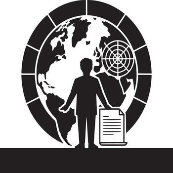 Silhouette of a person with a document in front of a globe with a target in the background vector