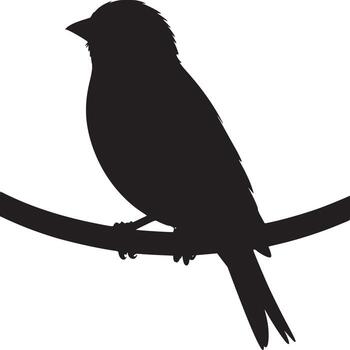 Silhouette of a bird perched on a branch against a plain white background in a simple illustration vector