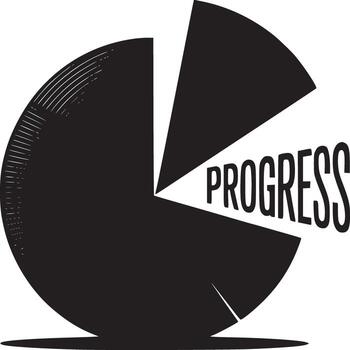 Black pie chart with a missing slice and the word progress written in the missing slice area vector