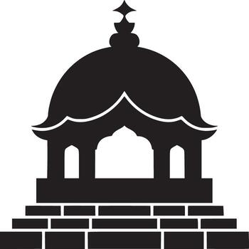 Black and white graphic illustration of a domed structure on a stepped platform design element vector